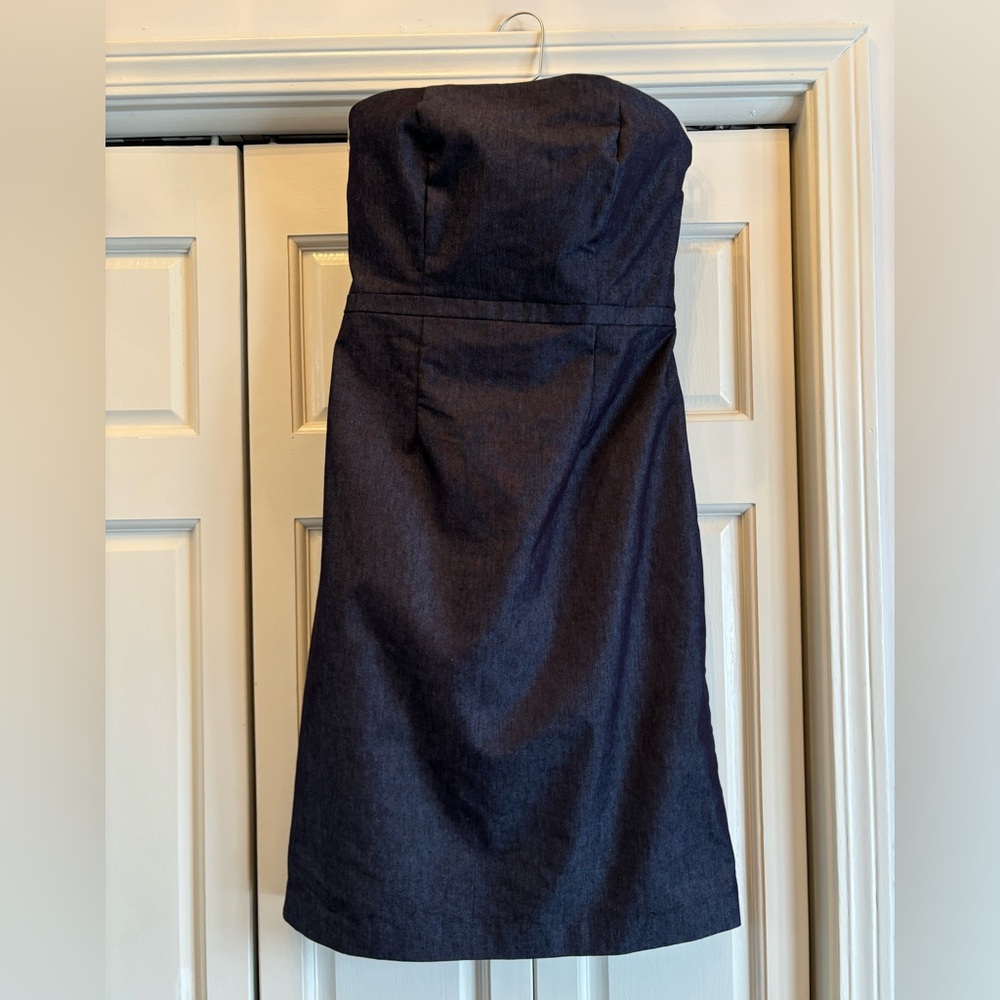 Merona blue strapless midi dress, built in bra, 8